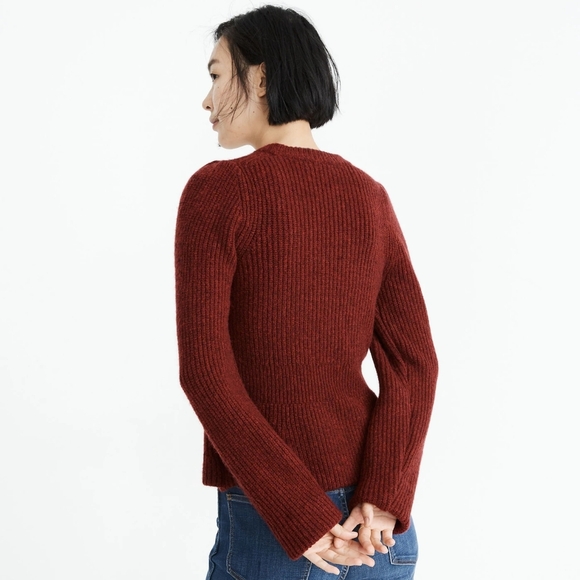 Madewell Peplum Pullover Knit Sweater Women's XS Heather Noir Burgundy Wool - Picture 3 of 9